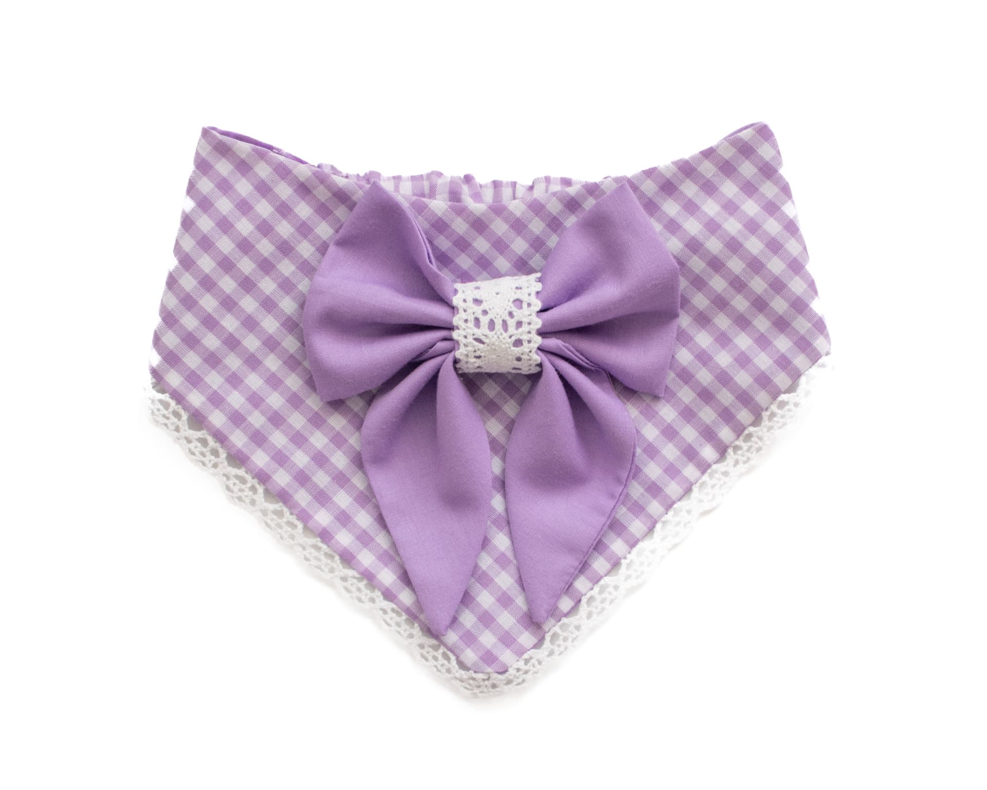 Lacey Lavender Bow Bandana, hand-sewn dog bandana in XS